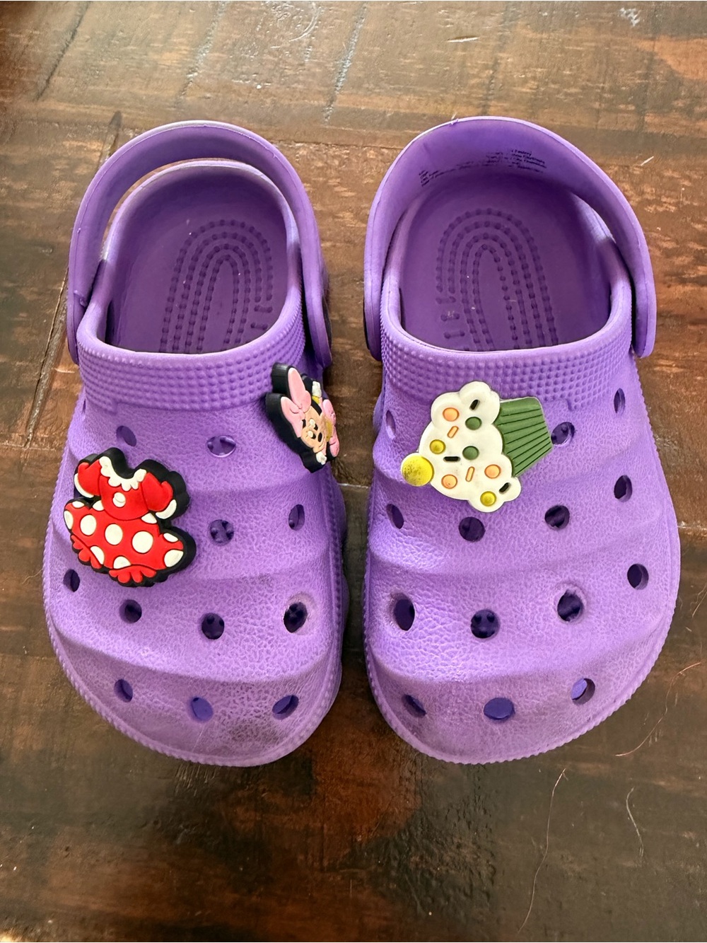 👚CLOSET CLEAN OUT SALE👖Kids Purple Clog Shoes with Fun Charms size 5